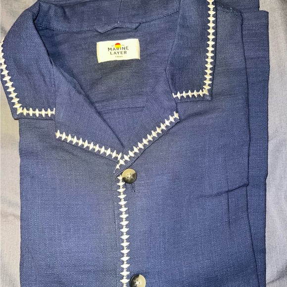 Marine Layer Navy Shirt with White Accents - Picture 1 of 2